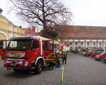 Die Einsatzfahrzeuge am Vorplatz der Außenstelle "Paulustorgasse"